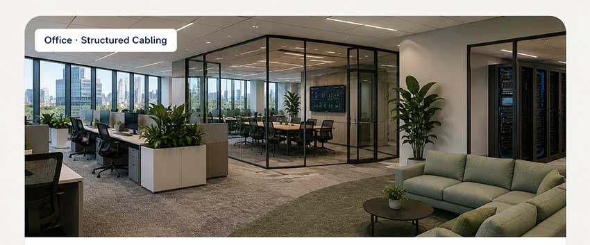 Cat6A structured cabling install at a 6-floor Toronto corporate HQ